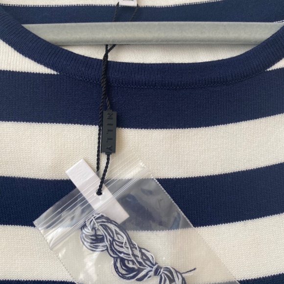 Milly Striped Fit and Flair Dress. Navy Blue and White. Small. - Picture 3 of 4